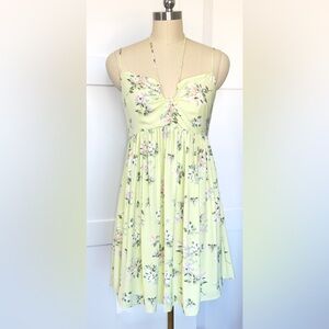 A&F Green Floral Patterned Strappy Flirty Mini Dress